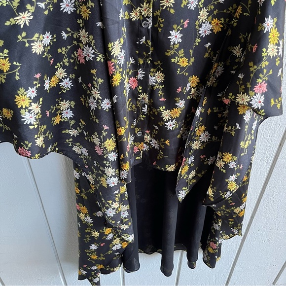 Cinq à Sept Jacey Floating Daisies Shirtdress High Low in Black Multi Size 8 - Picture 6 of 12